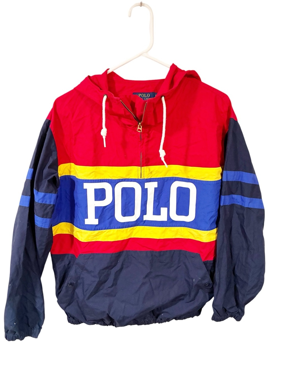 Polo Ralph Lauren 1/4 Zip Windbreaker Pullover Navy Multi Stripe Size XS